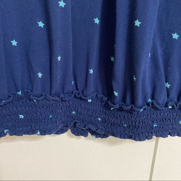 RED CAMEL Boho Bohemian Blue with Stars Ribbon Neckline Top Blouse Womens Large - Picture 9 of 14